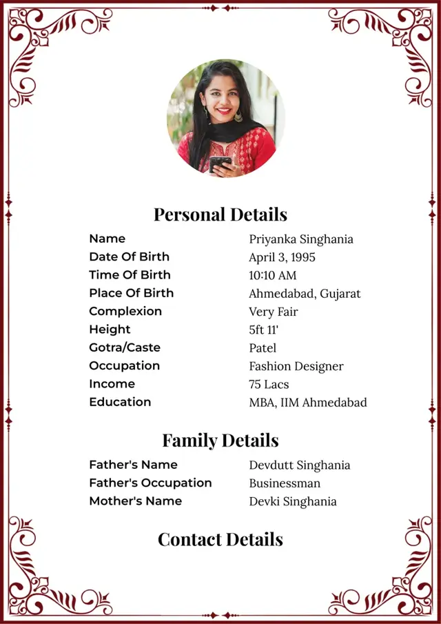 Rhubarb Red Shaadi Biodata Template for Girls