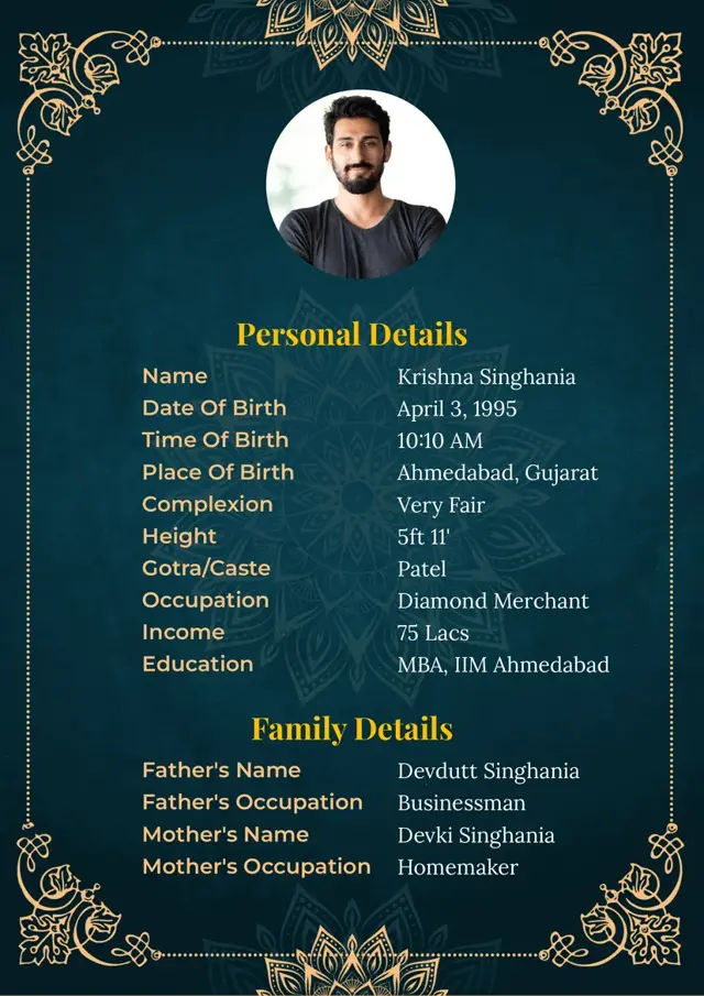 Royal Aquamarine Marriage Biodata Format for Boys