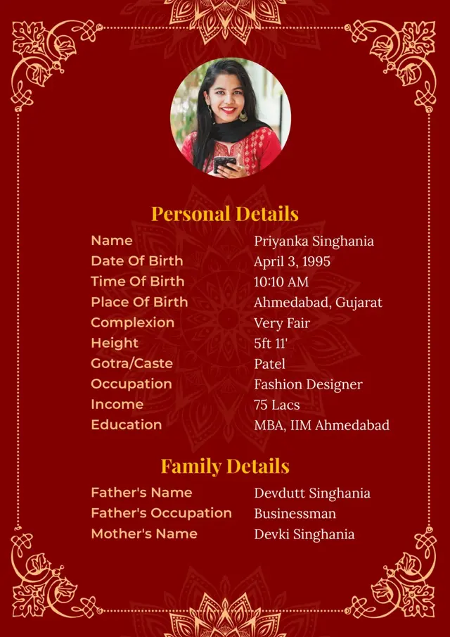 Ruby Sangaria Shadi Biodata Template for Girls